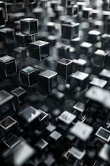 Fototapeta premium Black cubes floating in a three dimensional space