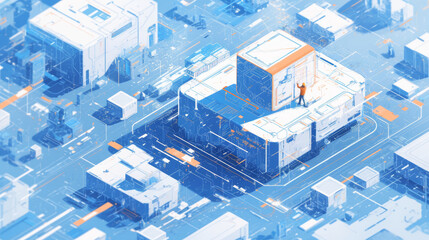 Obraz premium A professional stands on a building using augmented reality on a tablet to explore architectural designs, showcasing technology in construction.