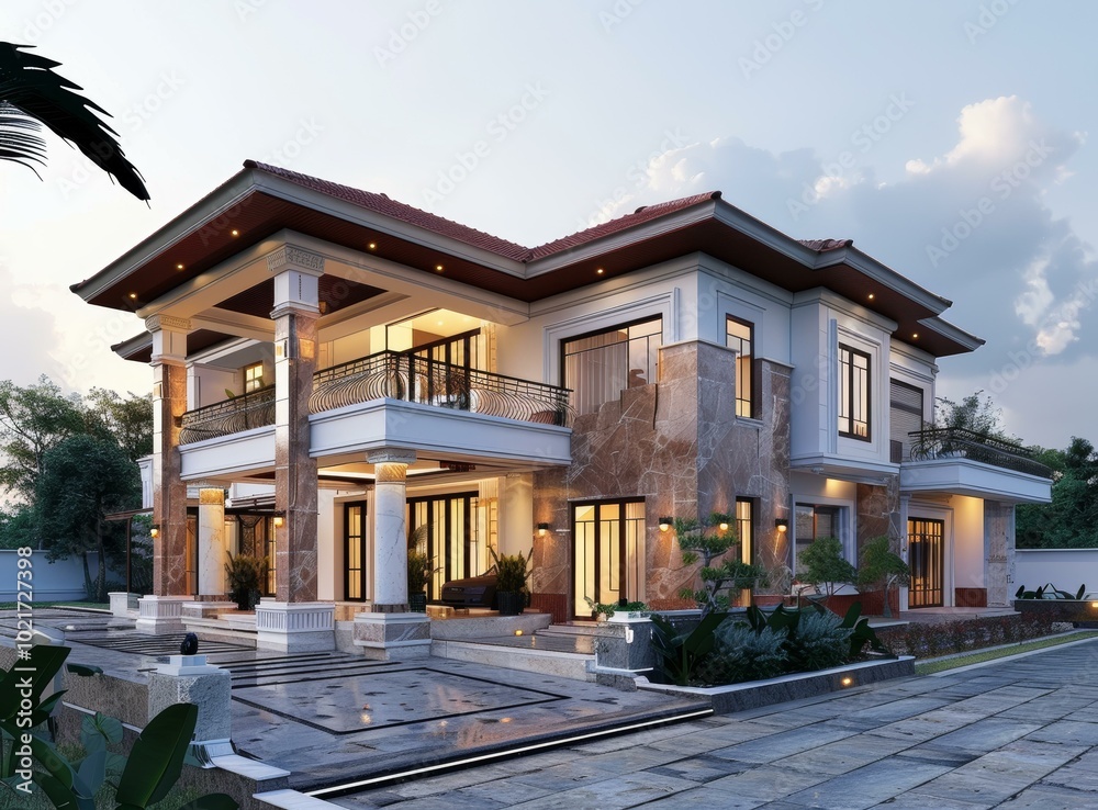 Poster Luxury Mansion Exterior Design with Modern Elegance