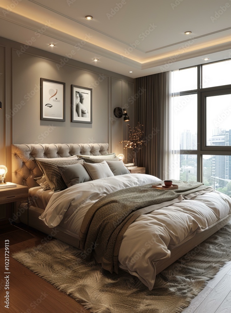 Canvas Prints Modern Bedroom Interior Design Illustration