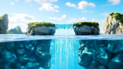 Serene Waterfall Scene with Lush Greenery