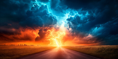 Obraz premium Dramatic Colorful Sky with Lightning - Stormy Weather Art
