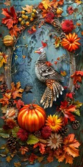 Obraz premium Autumnal Thanksgiving Decorative Bird Illustration