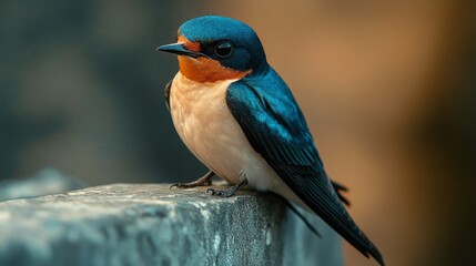 Obraz premium A small blue and white bird with a long tail perched on a rock.