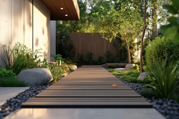 Obraz premium Modern Entrance with Sleek Wood Design Elements