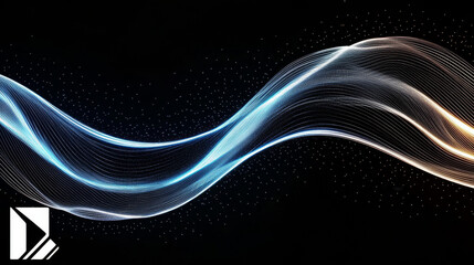 Abstract digital wave background with glowing lines and particles.