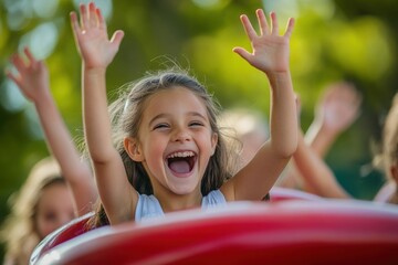 a little girl that is sitting in a slide