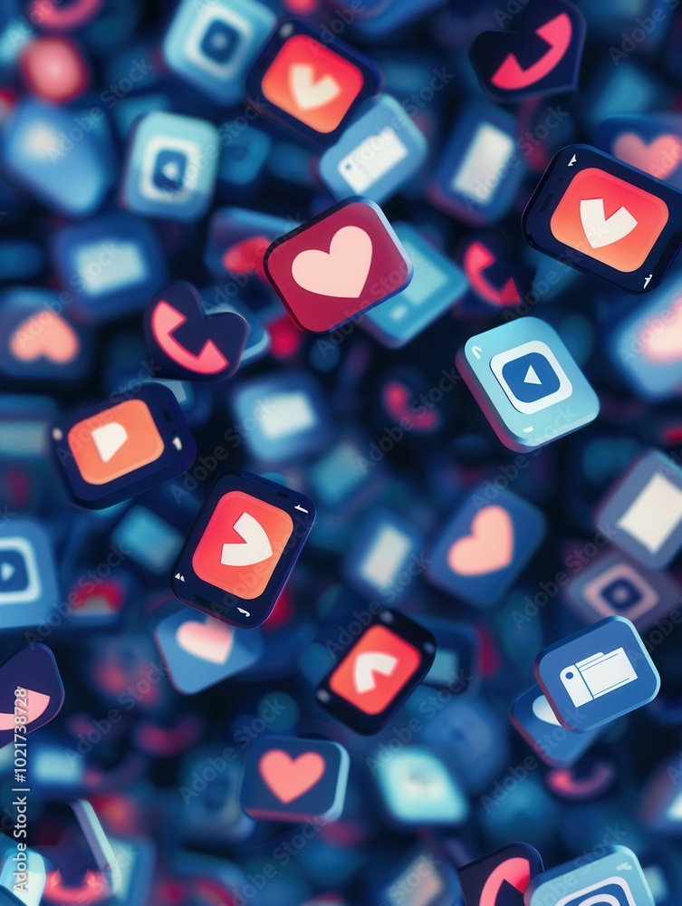 Aufkleber Smartphone screens showcase various social media reaction icons while users interact with content in a relaxed evening setting. Generative AI