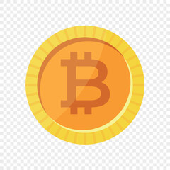 Gold bitcoin coin icon. Cryptocurrency, payment system, banking operations. Vector illustration