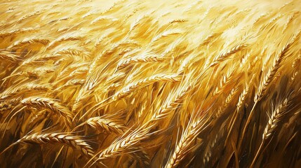  A painting depicts a wheat field bathed in sunlight, with the sun's rays visible as if emanating from the ears of the wheat in the foreground