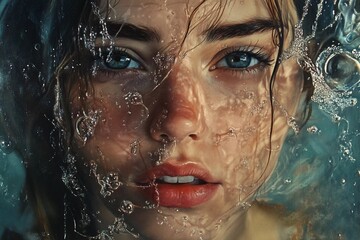 a painting of a woman with blue eyes