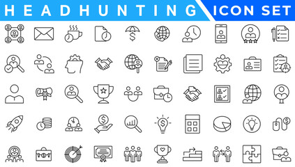 Headhunting line icons set. Recruitment, resume, candidate, interview simple icon. headhunting symbol