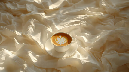 Creamy Latte Cup on White Fabric Background