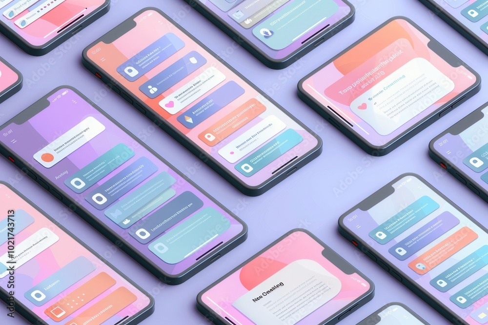 Poster a collection of smartphones showcases colorful stories and short videos, capturing attention with th