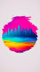 Fototapeta premium Abstract cityscape with a vibrant sunset background.