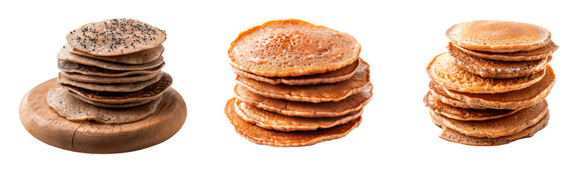 Set of buckwheat pancakes, isolated on transparent background. PNG element.