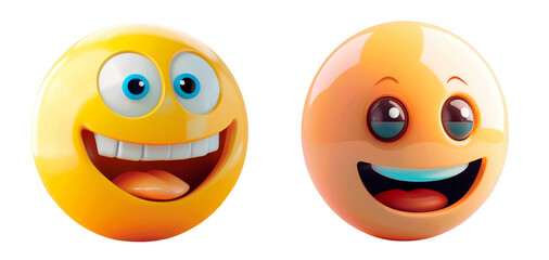 Fototapeta premium Set of cartoon emoticon smiling, isolated on transparent background. PNG element.