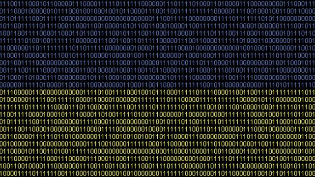 Binary code on flag of Ukraine. Program source code or Hacker concept on Ukrainian flag. Ukraine digital technology security, hacking or programming
