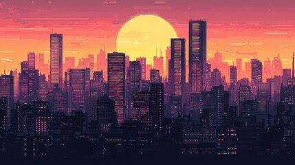   A stunning panorama of a metropolis bathed in golden light from a colossal celestial orb hovering above a vast expanse of aqua