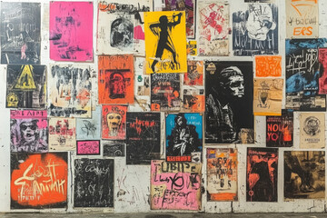 Obraz premium Abstract backdrop with collage of newspaper or magazine clippings, colorful grunge background with graffiti 