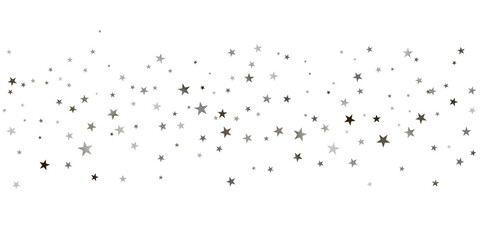 Silver stars vector background, sparkling Christmas confetti falling magic shining sparkles, flying stars glitter border