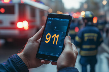 A person is holding a cell phone that says 911 on it. The phone is being used to call for help