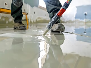 Professional painter applying epoxy resin coating