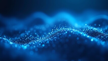 Blue shimmering waves create a tranquil atmosphere with sparkling particles in a serene setting at night