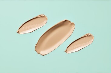 Fototapeta premium Oil or cream or scrub macro texture smears. Skincare Texture Swatch. Natural gel smears or drops placed on pastel green background. Face Cream. Cleanser Serum Treatment. Pastel colors.