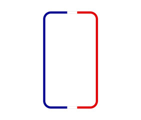 silhouette outline shape of a smartphone, mobile phone display screen, creative design colors style of the flag of France, french, digital online
