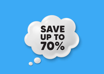 Save up to 70 percent tag. Comic speech bubble 3d icon. Discount Sale offer price sign. Special offer symbol. Discount chat offer. Speech bubble comic banner. Discount balloon. Vector