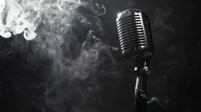 microphone in black and white with smoke