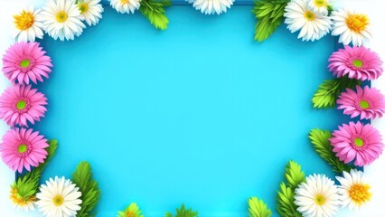 Pastel colors frame with free place for text made from lot of spring flowers. Greeting card for spring holidays. Template for Birthday, Women's Day, Mother's Day. Floral picture.