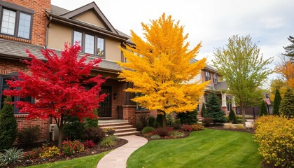 Obraz premium Suburban Serenity: An Enchanting Autumn Garden Scene, Ai generated Images