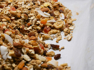 Home made muesli on an oven sheet. Still warm.