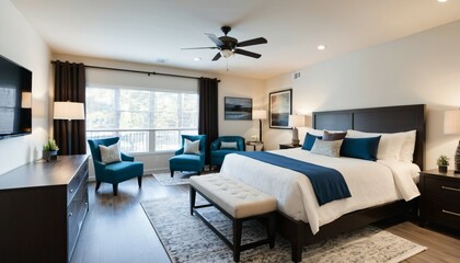 Fototapeta premium Cozy Luxury Apartment with Patio and Queen Bed, Ai generated Images