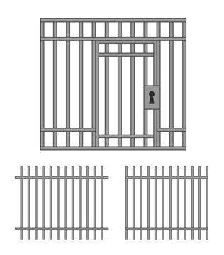 Cartoon Jail or Prison Bars with Locked Fence Metal Gate Vector Clipart Set