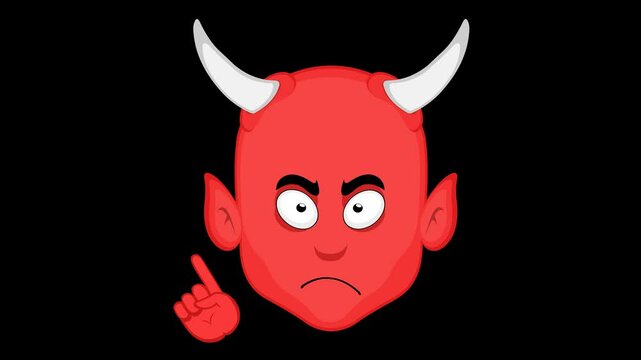 video animation emoji face demon character cartoon illustration, saying no with a hand gesture, on a transparent background with alpha channel set to zero