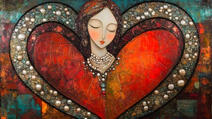 Obraz premium Heart Art, Pearl Collage, Glitter, Abstract Image, Texture, Pattern Background, Wallpaper, Smartphone Cover and Screen, PC, Laptop, 9:16 and 16:9 Format