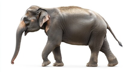 Fototapeta premium An Asian Elephant walking, side view, isolated on white background.