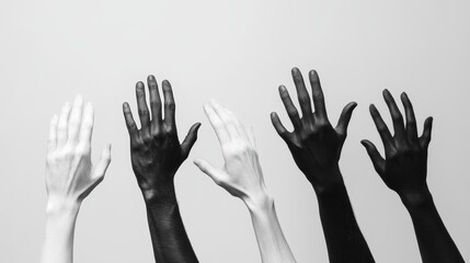 Fototapeta premium Assorted hand gestures captured against distinct white, black, and white backgrounds.