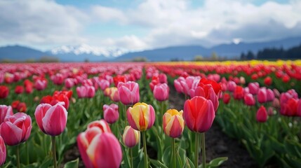 Vibrant Tulips Stretching to the Horizon for Spring or Summer Landscape Generative AI