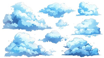 Set of cartoon clouds in flat style. white cloud collection Many white clouds for design