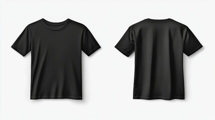 Black t-shirts front and back view. T-shirts design template isolated on white background.