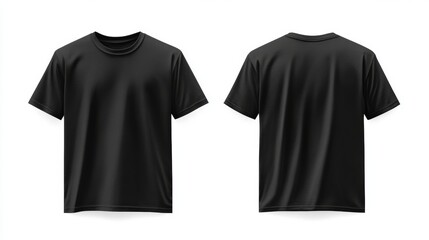 Black t-shirts front and back view. T-shirts design template isolated on white background.