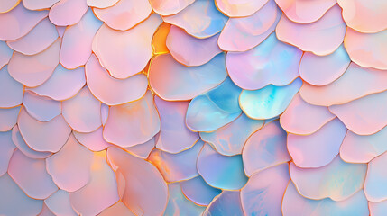 Abstract iridescent background with pink, blue, and orange colors.