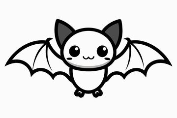 Cute Happy Baby Bat Flying with Black and White Line Art Drawing, Mammals, Vector Character Illustration, Outline Cartoon Mascot Logo in Isolated White Background.