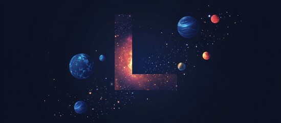 Obraz premium Abstract image of the letter L of a starry sky or space, consisting of points, lines,