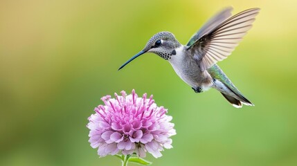 Obraz premium Hummingbird Hovering Near a Flower in Slow Motion Generative AI