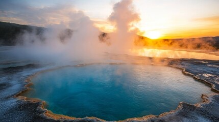 Fototapeta premium Steam rising from a geothermal hot spring in a natural landscape Generative AI